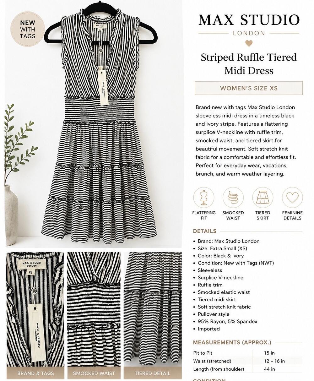 NWT Max Studio London Striped Ruffle Tiered Midi Dress XS